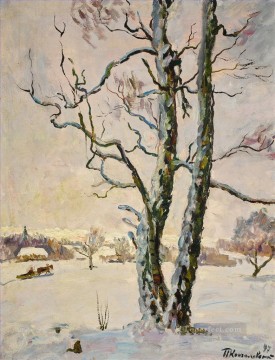 landscape Painting - WINTER LANDSCAPE BIRCH TREES Petr Petrovich Konchalovsky snow landscape